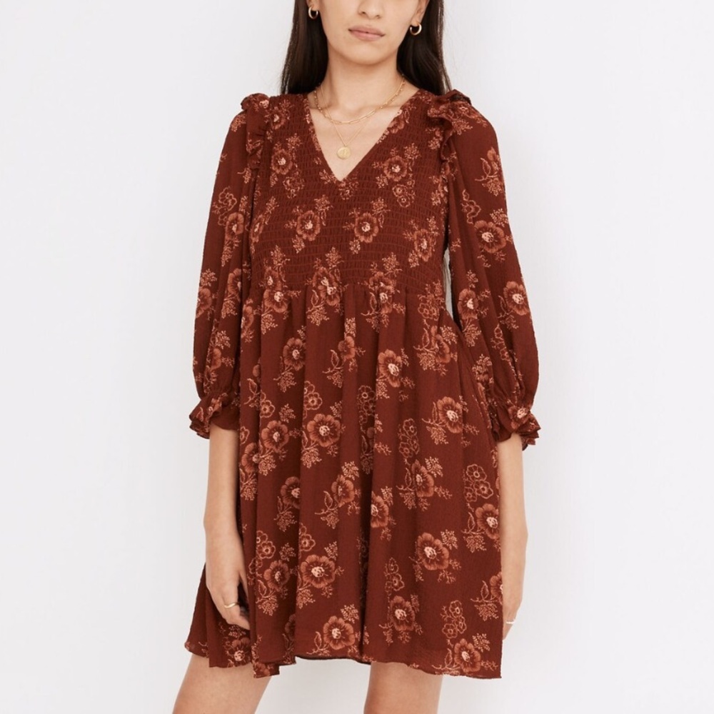 Madewell Lucie V-Neck Smocked Mini Dress in Letterpress Floral